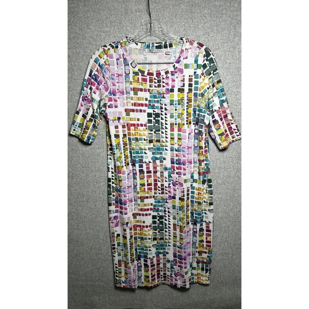 SNO SKINS‎ Medium Printed Pullover Dress Elbow Sleeve Stretch Jersey Multicolor